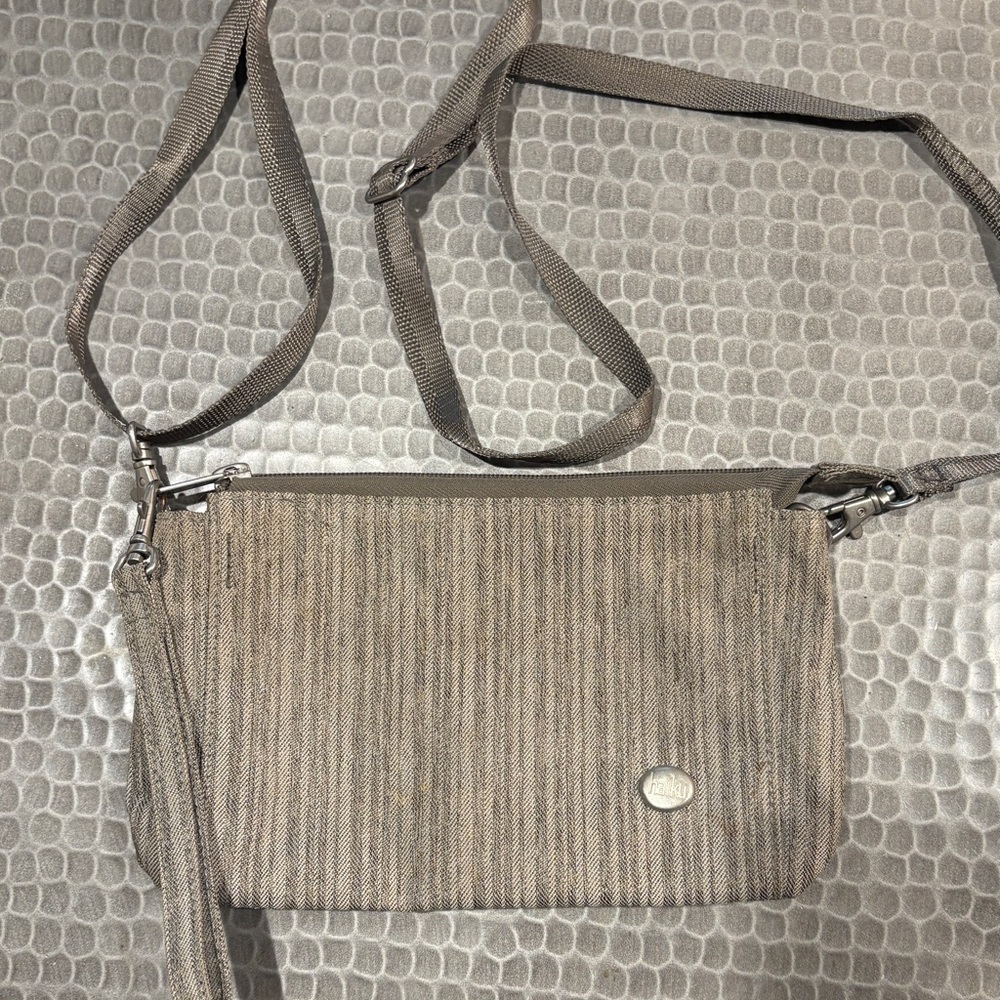 Haiku Taupe Striped Crossbody Bag